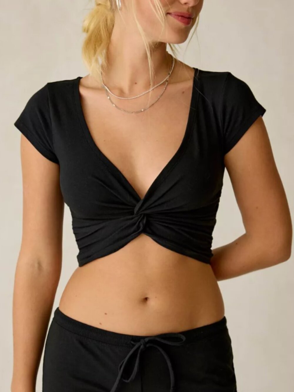 Out From Under - Bec Twist Front Crop Tee - Medium, Black (NWT)